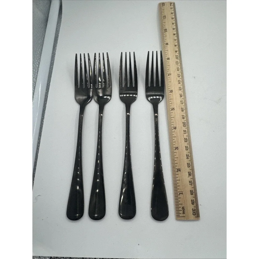 Black Satin Flatware Stainless Steel Spoon Fork Knives‎ 14 Pieces